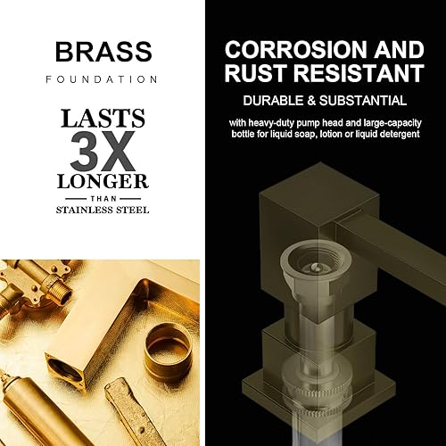 Miniatura 6 de Lava Odoro Dispensador de jabón para fregadero de cocina, dispensador de jabón dorado para fregadero, moderno y cuadrado integrado para fregadero de