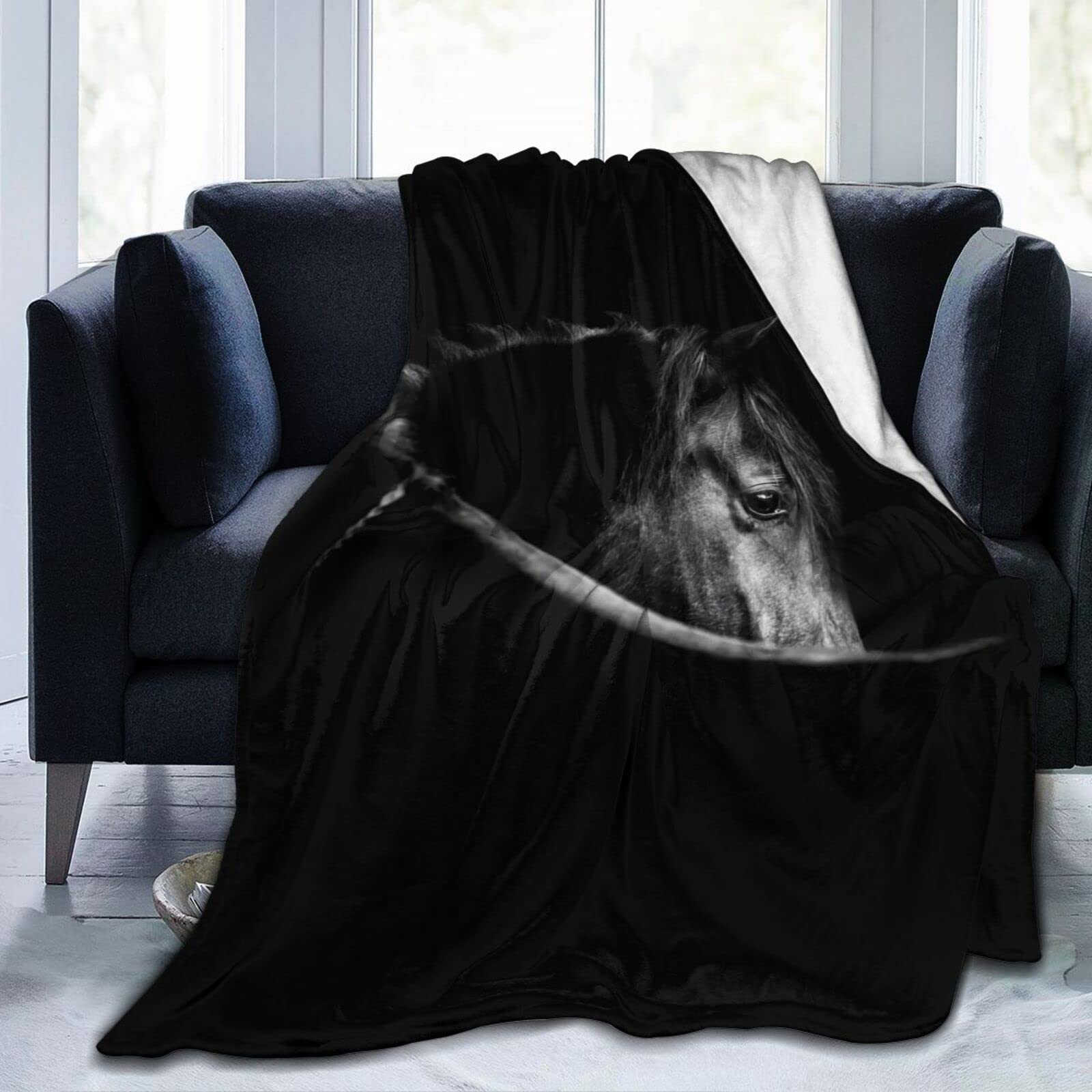 Lsjuee Funny Horse Throw Blanket Soft Cozy Lightweight Blankets Cute Animal Horses Flannel Blanket for Sofa Couch Bed Office 80"X60"