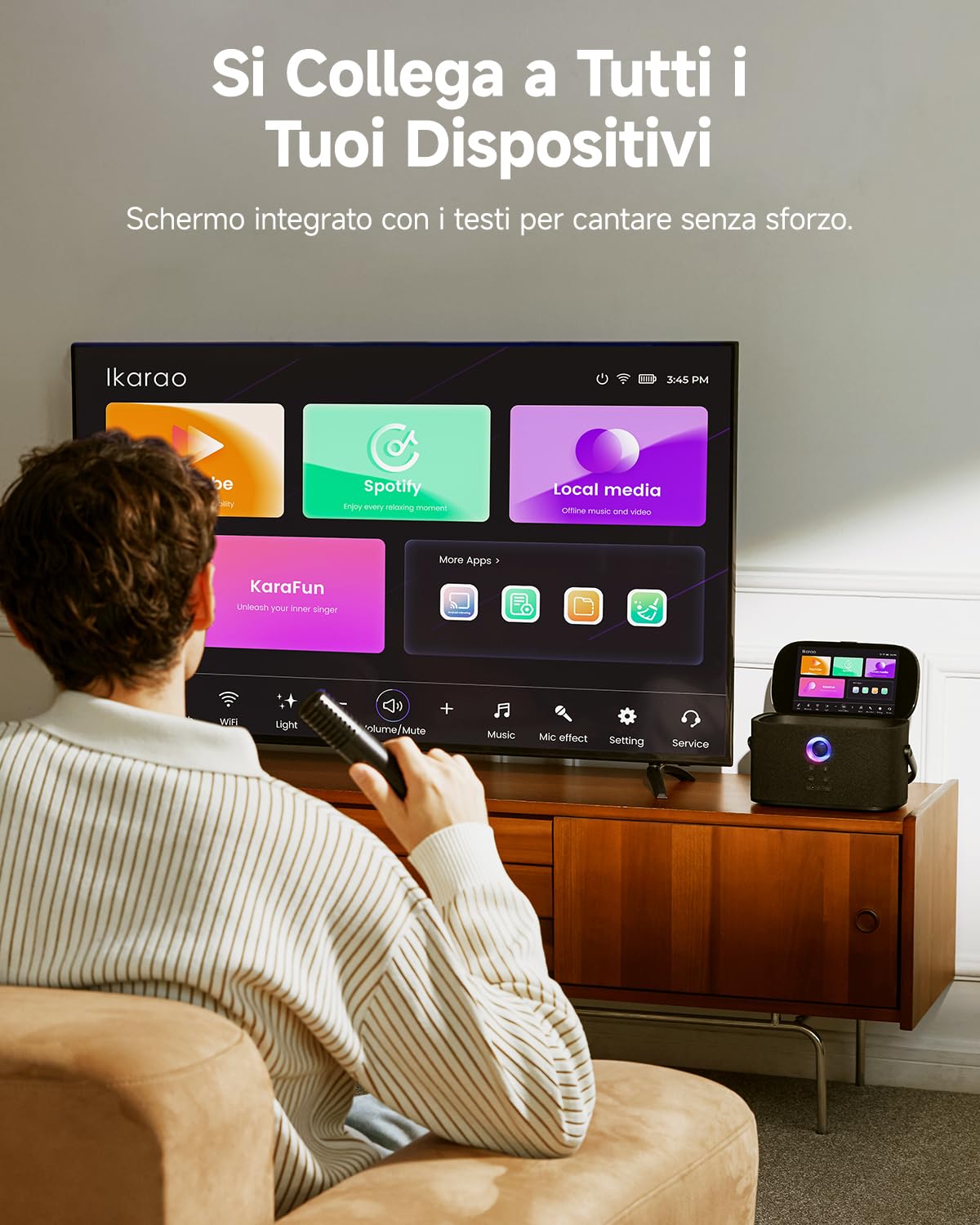 Ikarao Cassa Karaoke con 2 microfoni Senza Fili - Potenza 140W - Schermo Integrato - Wi-Fi, HDMI - Con App Karafun - Per Feste（Shell S2）