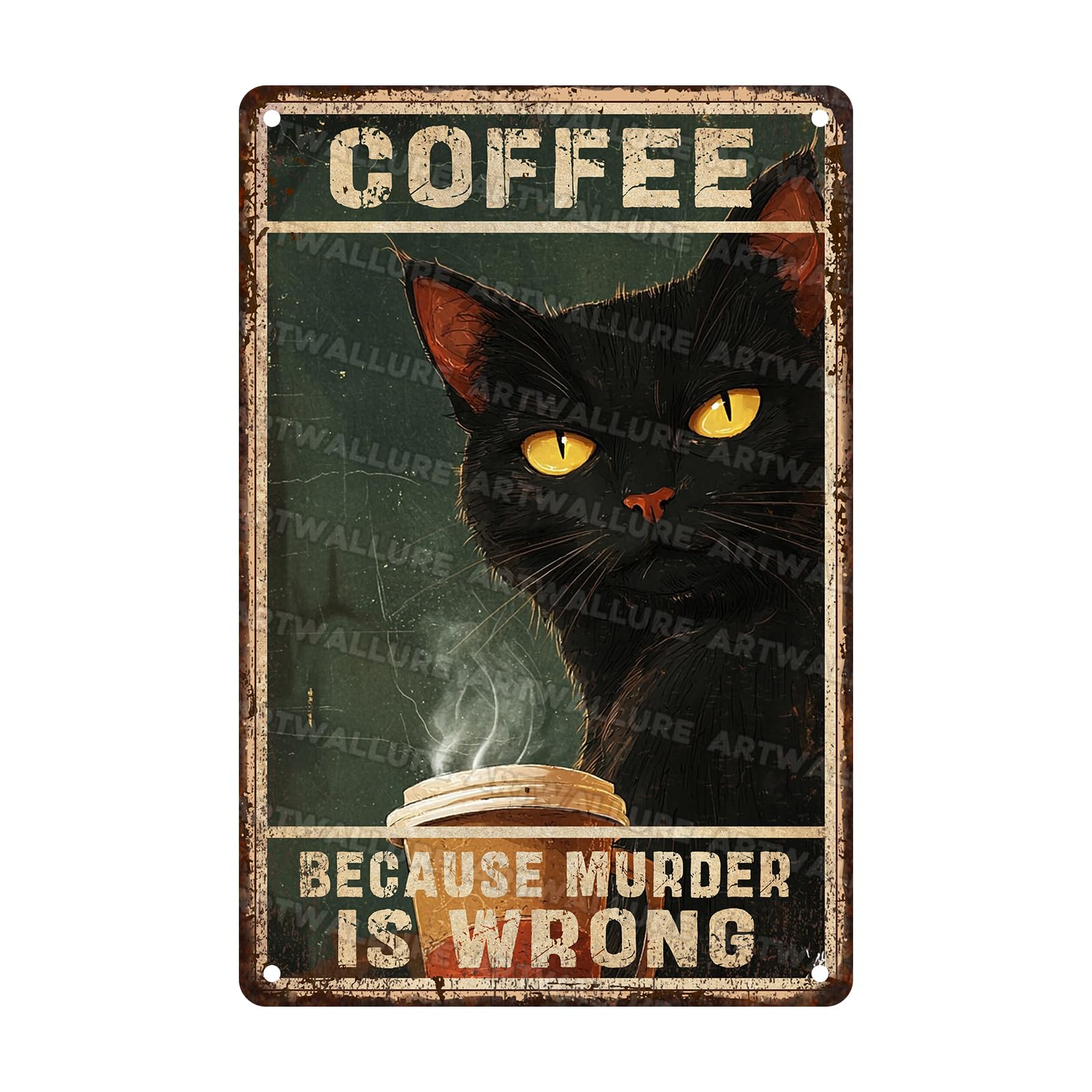 Retro Black Cat Coffee Metal Poster Black Cat Before Coffee I Hate Everyone Vintage Metal Sign Wall Decor Home Bar Decoration 8x12inch