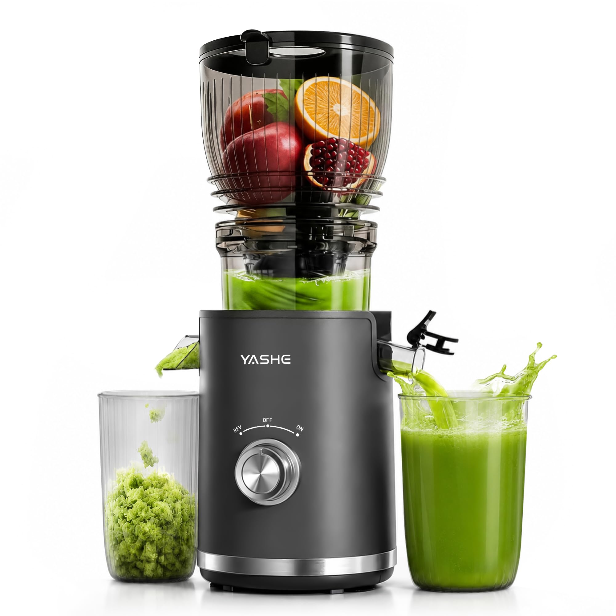 YASHE Estrattore di Succo Lento 300W, Bocca 148 mm per Frutta e Verdura Intera, Slow Juicer con Funzione Inversa, Motore Silenzioso, Senza BPA, Facile da Pulire