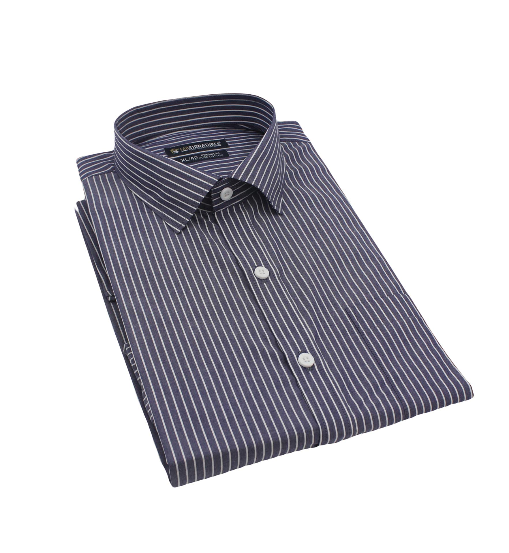 FS FAB SIGNATURES ; A Style For Every StoryFab Signatures Egyptian Cotton Full Sleeves Men Shirts (Blue & White Striped FS-00046)