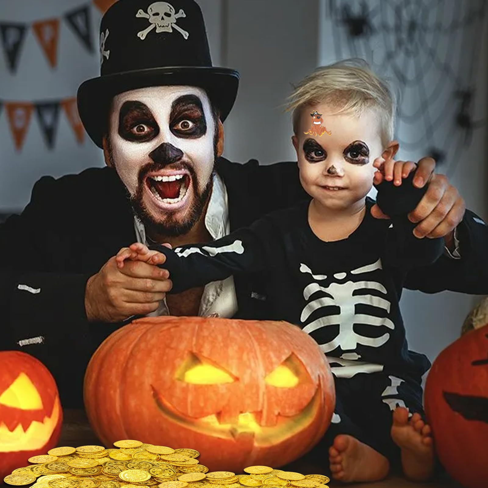 TMZELOA 100 Gouden Piratenmunten – Plastic Replica's Met Doodskop En Schatkist, Ideaal Voor Schattenjacht En Piratenfeestjes
