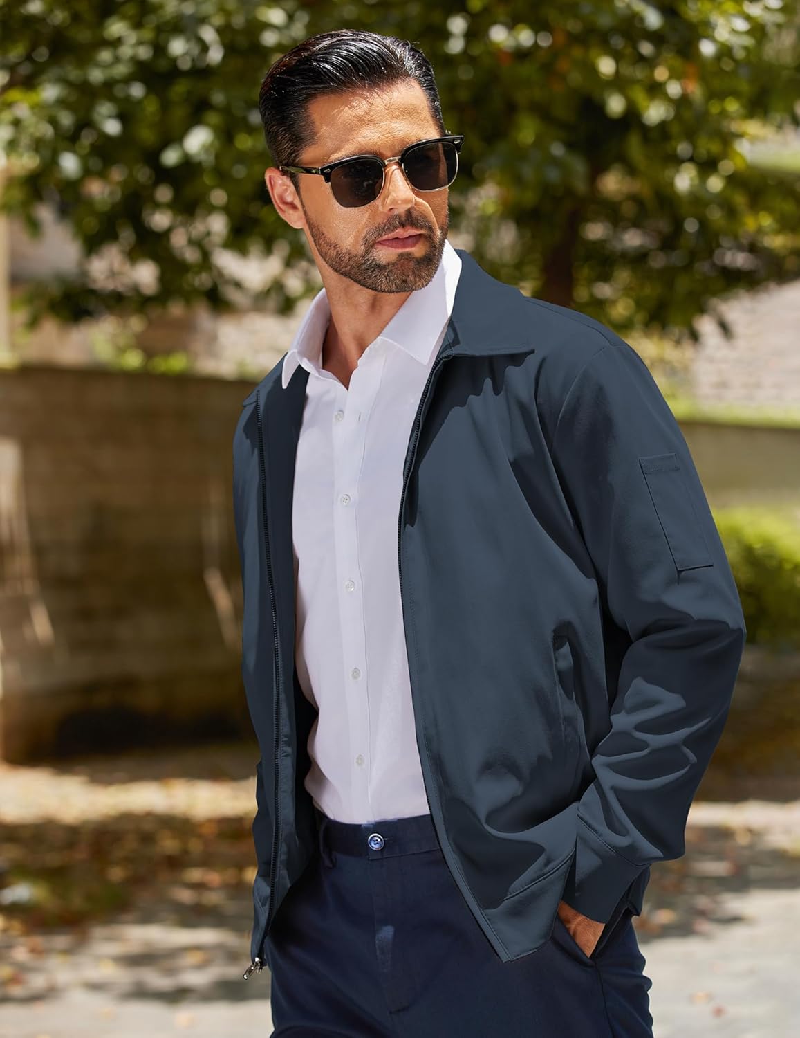 COOFANDY Men's Lightweight Zip Up Jacket Eisenhower Work Office Jackets Casual Golf Outwear - Image 2