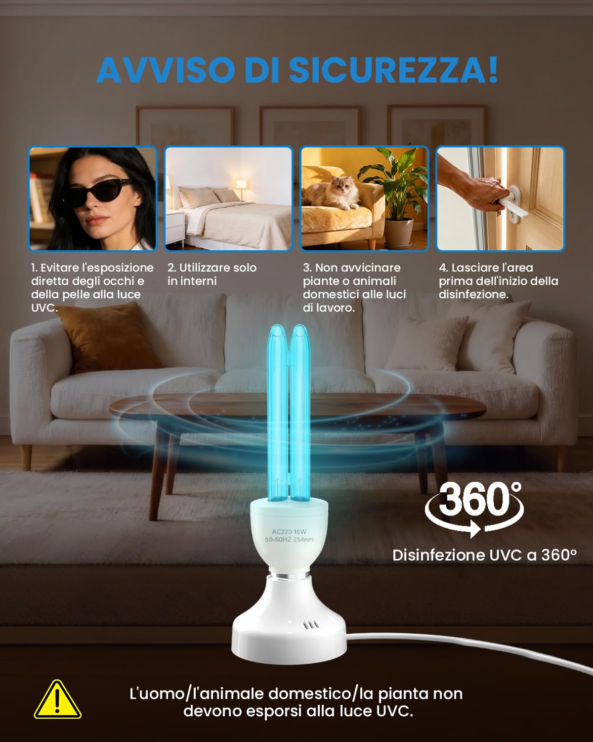 15W Lampada UV Ozono E27 con telecomando e 15/30/60 timer, Lampada Germicida Raggi UVC 254nm con Tubo al Quarzo Brine Ozono Contro Batteri Virus e Acari per Case, Uffici, Ristoranti e Scuola