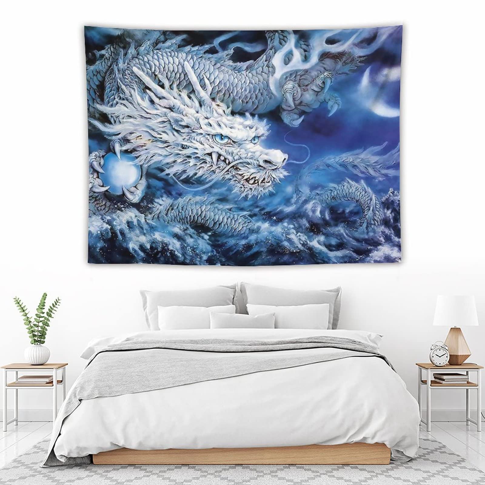 Amazon.co.jp: タペストリー 白龍 龍神 壁掛け おしゃれ 大判 布