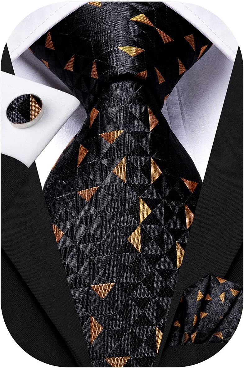 Hi-Tie Silk Ties for Men Plaid Paisley Striped Necktie Pocket Square Cufflinks Set Formal Business