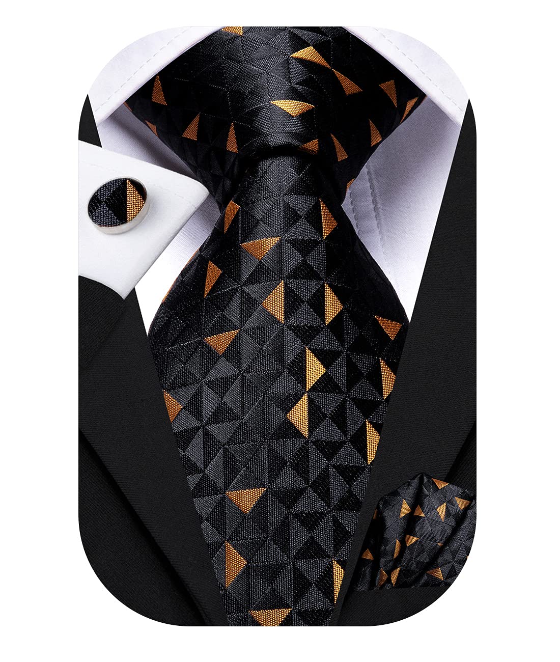 Hi-TieSilk Ties for Men Plaid Paisley Striped Necktie Pocket Square Cufflinks Set Formal Business