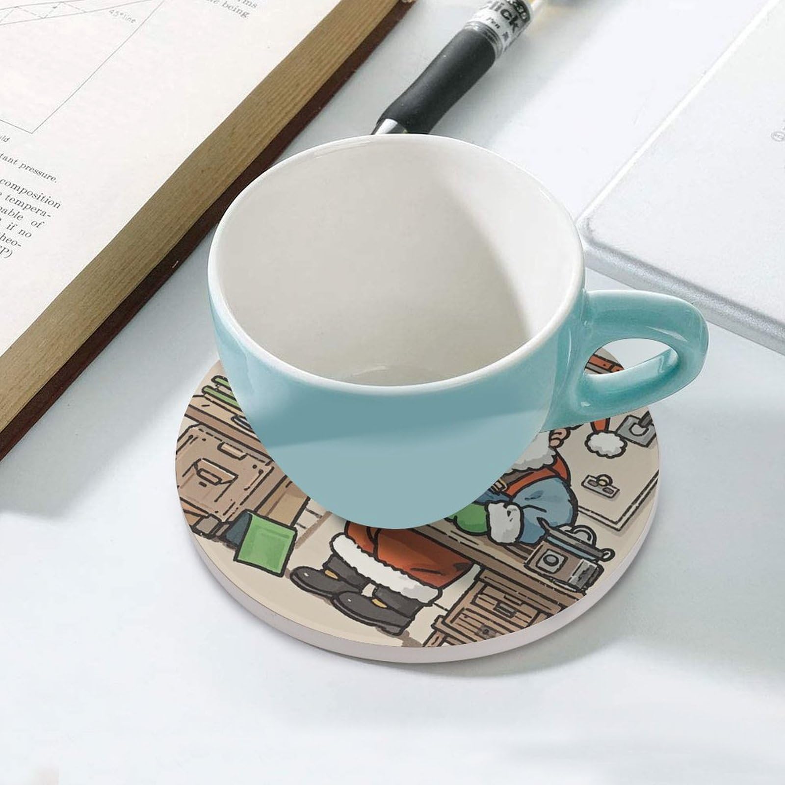Lot de 6 dessous de verre en céramique avec dos en liège - Dessous de verre Busy Master pour boissons - Dessous de verre rond absorbant en pierre - Pour types de tasses, table basse