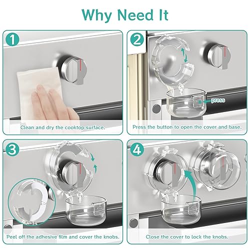 Miniatura 6 de AOSITE Fundas para pomos de estufa para la seguridad de los niños, paquete de 5 fundas mejoradas para pomos de estufa de gas con adhesivo fuerte,
