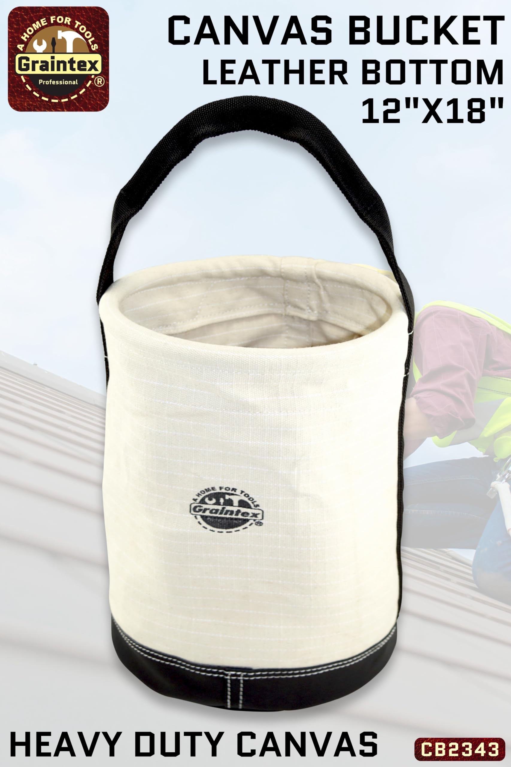 Graintex CB2343 użytkowe płótno wiadro skórzane dno 45 cm x 30 cm uchwyt z paskiem na płótnie z odpornego na rozdarcie