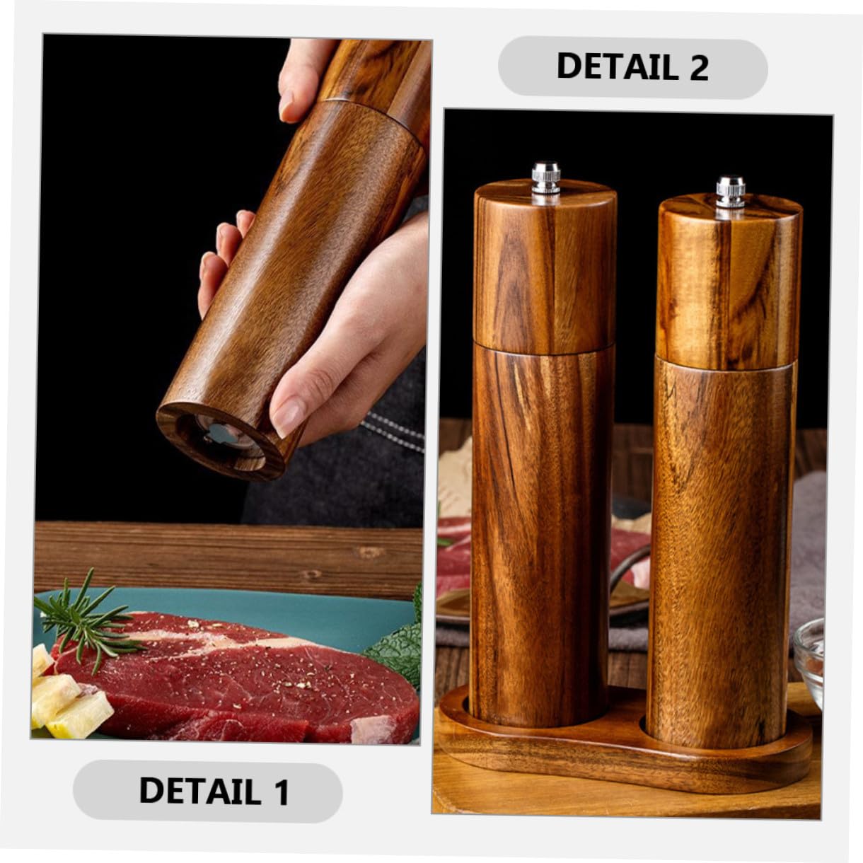 Cabilock Manuelle Pfeffermühle und Salzmühle aus Langlebigem Akazienholz mit Keramikmahlwerk für Küche und Gewürze
