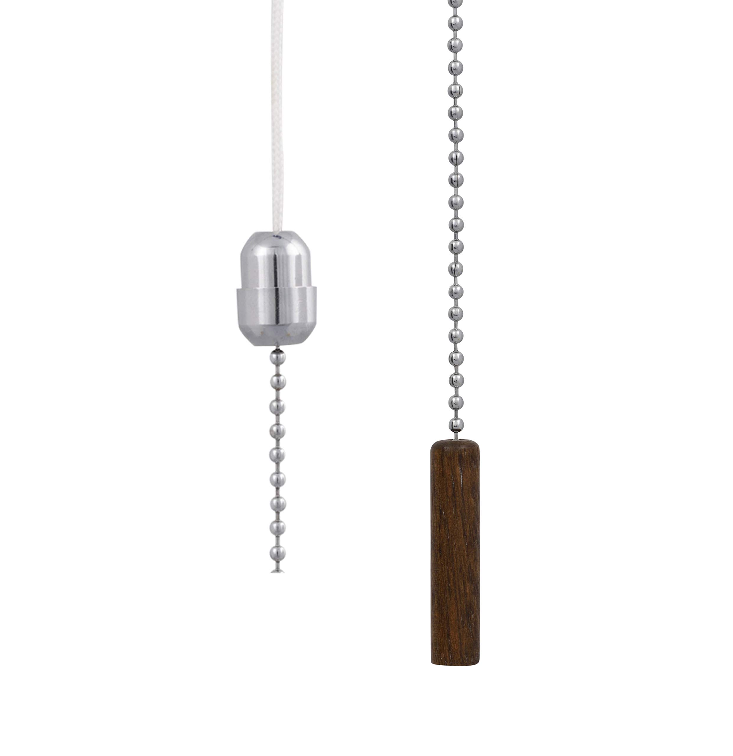 Light Pull Chain Cord Chrome Small Oak Cylinder 44x10mm with 80cm Matching Chain