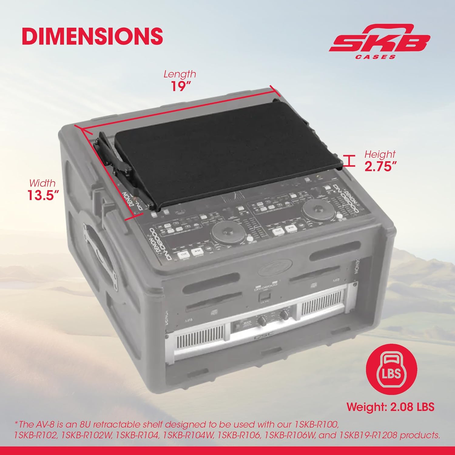 SKB Retractable Audio Video Shelf Mount for Studio Music Equipment Storage, Rack Mount System for 8U Slant AV Racks and Stands, Black