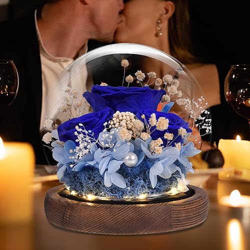 Miniatura 8 de Regalos para mujeres, flores preservadas hechas a mano, rosas de clavel reales en vidrio con luz, regalos para mamá, abuela, novia, esposa,