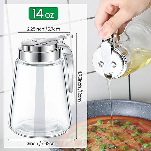 Miniatura 2 de Dispensador de jarabe, juego de 6 botellas de vidrio, jarra de jarabe de arce y miel con boquilla retráctil, recipientes de tapa de plástico para