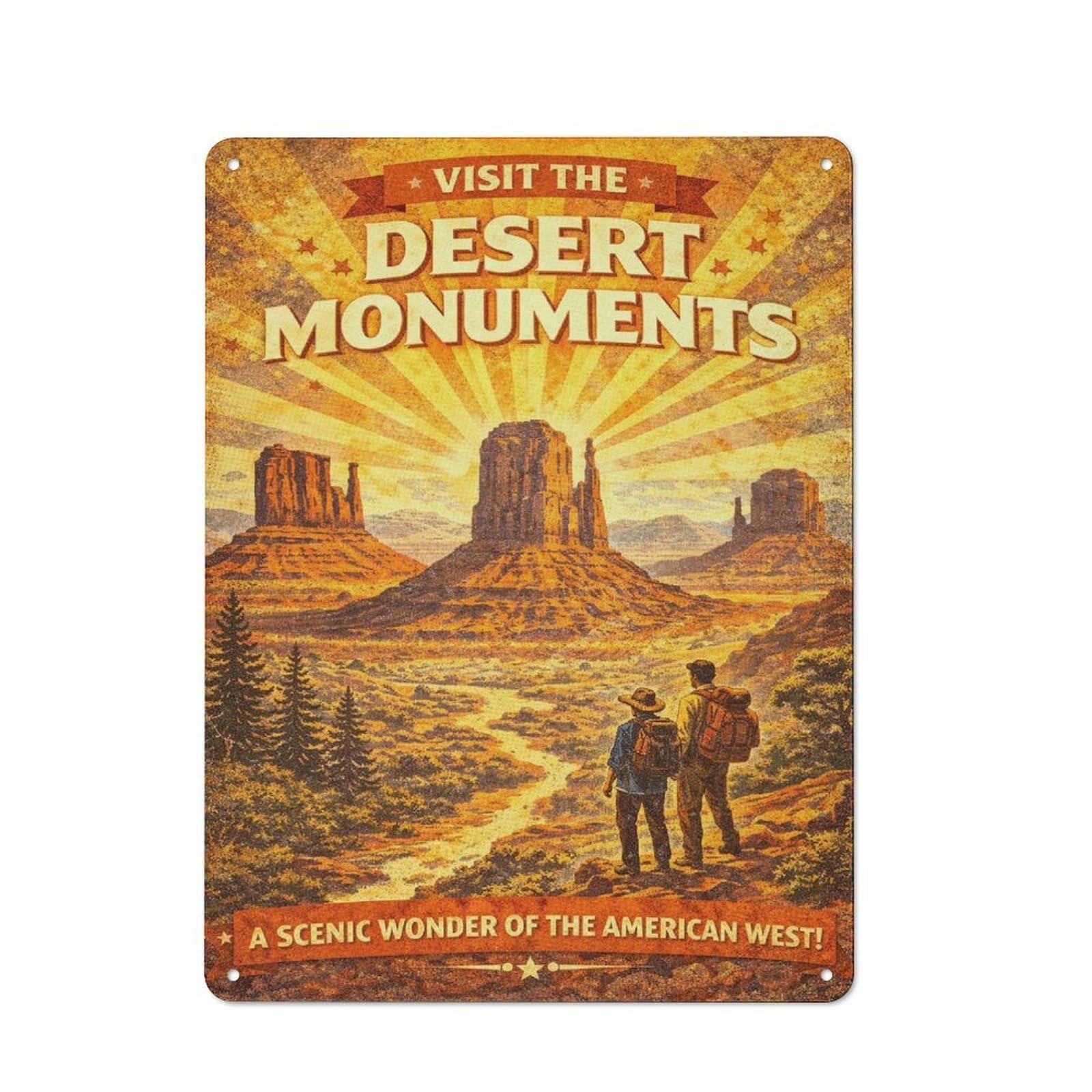 Vintage Metal Plaque 40x30cm Featuring Visit Desert Monuments Vintage, Diner Style Decor for Restaurant, Kitchen, Counter Or Breakfast Nook