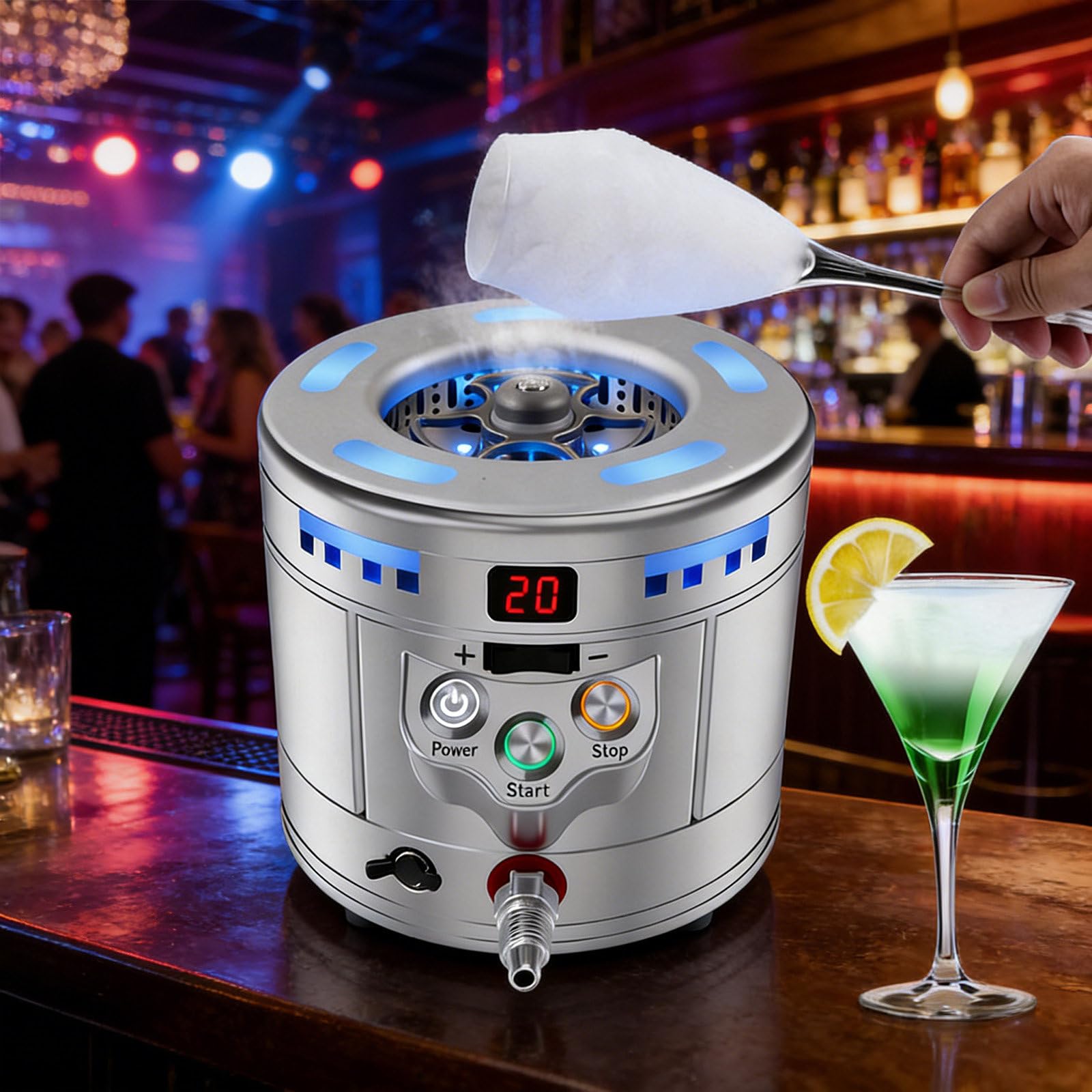 SICWEDIM Dry Ice Maker and Glass Chiller Combo, 2-in-1 Bar Equipment for Cocktail Presentation, Wine Glass Chiller and Beer Glass Chiller Machine for Restaurants, yacht,Bars