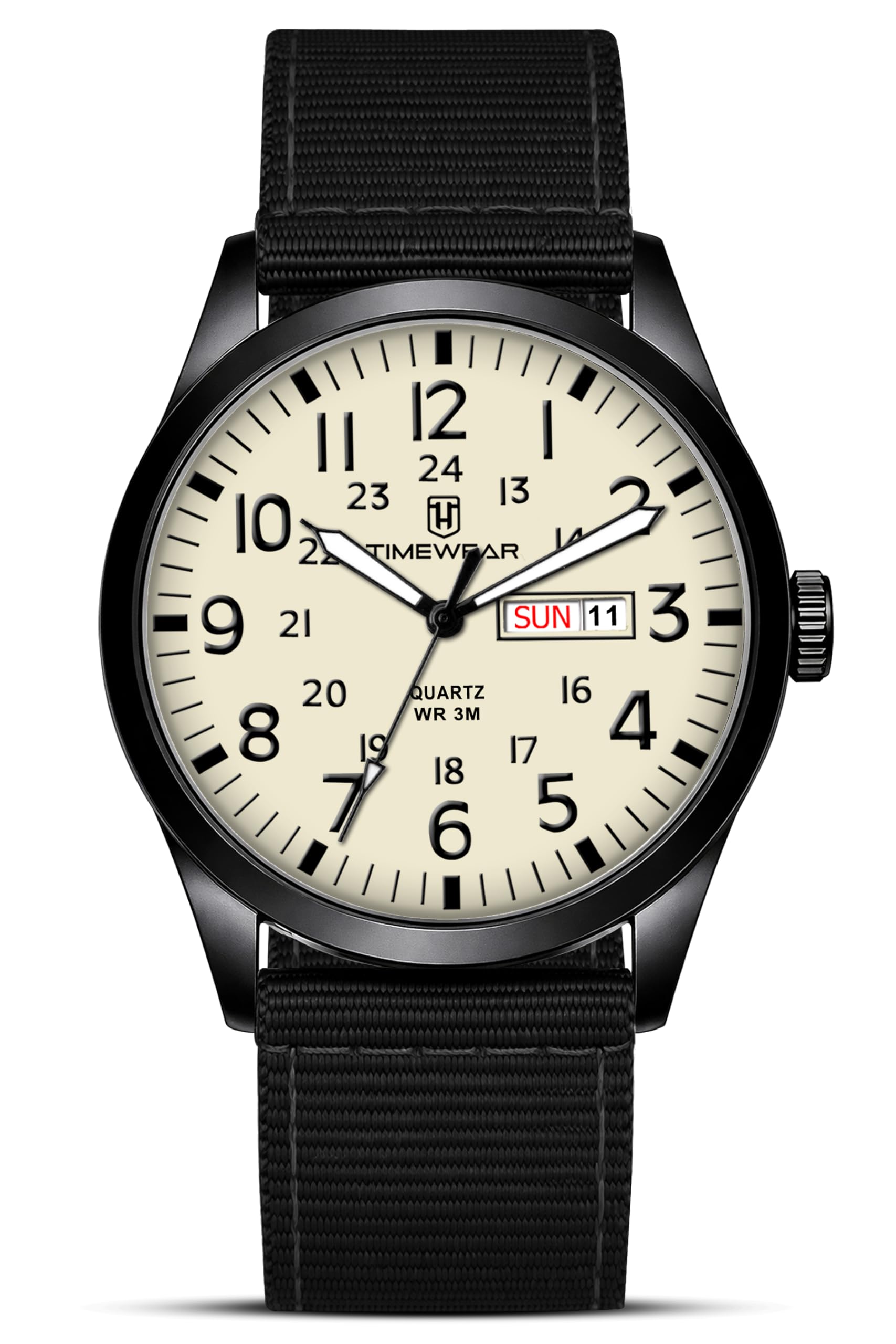 TIMEWEAR Analog Track Dial Day Date Nylon Strap Watch, Black