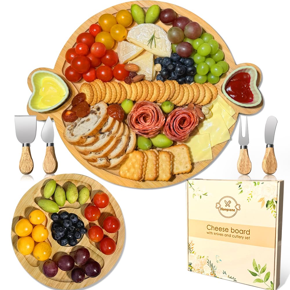 Juego de tablas de charcutería: juego de tablas de charcutería, juego de tablas de queso de bambú, regalos únicos para el día de la madre para mamá, regalos de inauguración de la casa,
