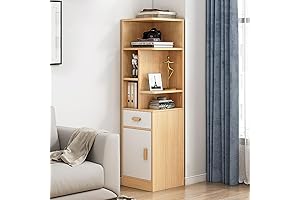 IOTXY Narrow Corner Bookcase with Storage for Home Office Organization