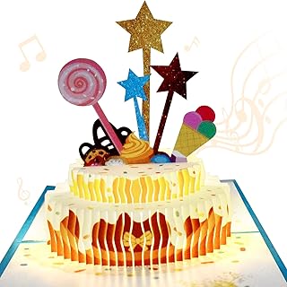 GREETING ART 3D Pop Up Birthday Cards with Lights & Music,Warming LED Light Birthday Cake Music Happy Birthday Card for Her Him,Musical Birthday Gift Greeting Cards for Mom, Dad, kids, Boyfriend