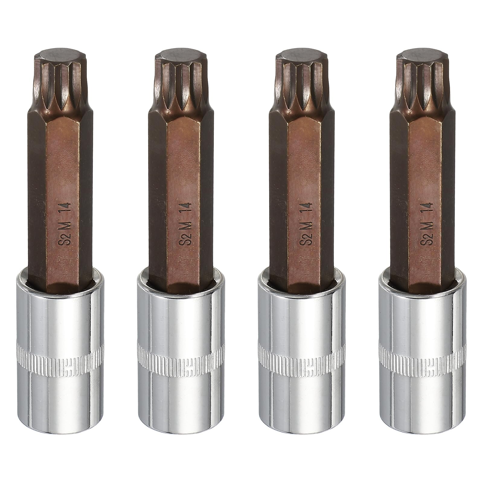sourcing map 4Pcs Triple Square Spline Bit Socket 1/2" Drive M14 Metric Sized S2 Steel 12 Point Head Long Screwdriver Drill Bits CR-V Steel Socket Adapter for Home Auto Axle Hex Nut Bolt Repair