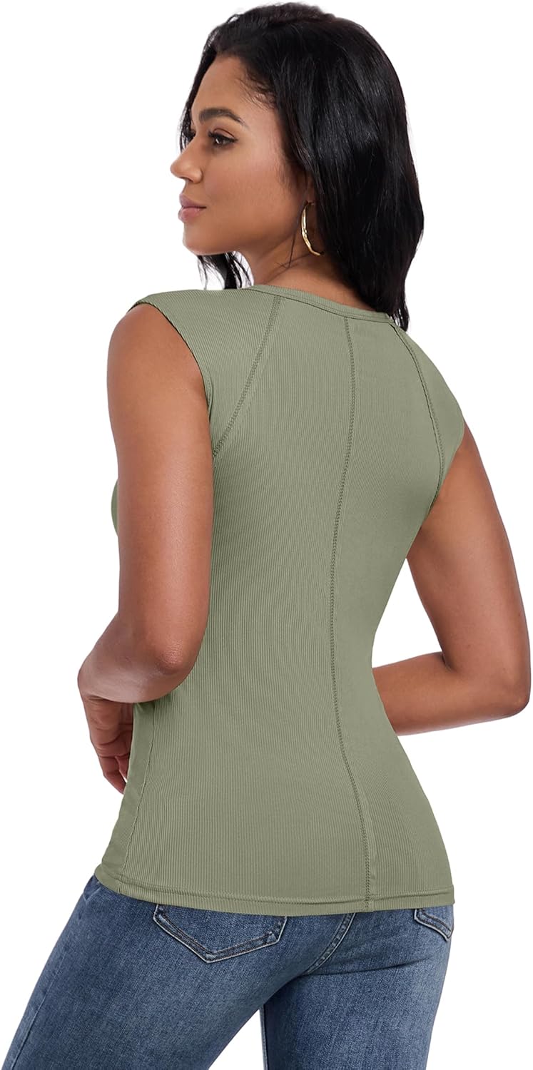 Womens Ribbed Tank Tops Cap Sleeve Slim Fitted Knit Basic Tee Shirts Trendy Casual 2025 Summer Clothes - Image 3