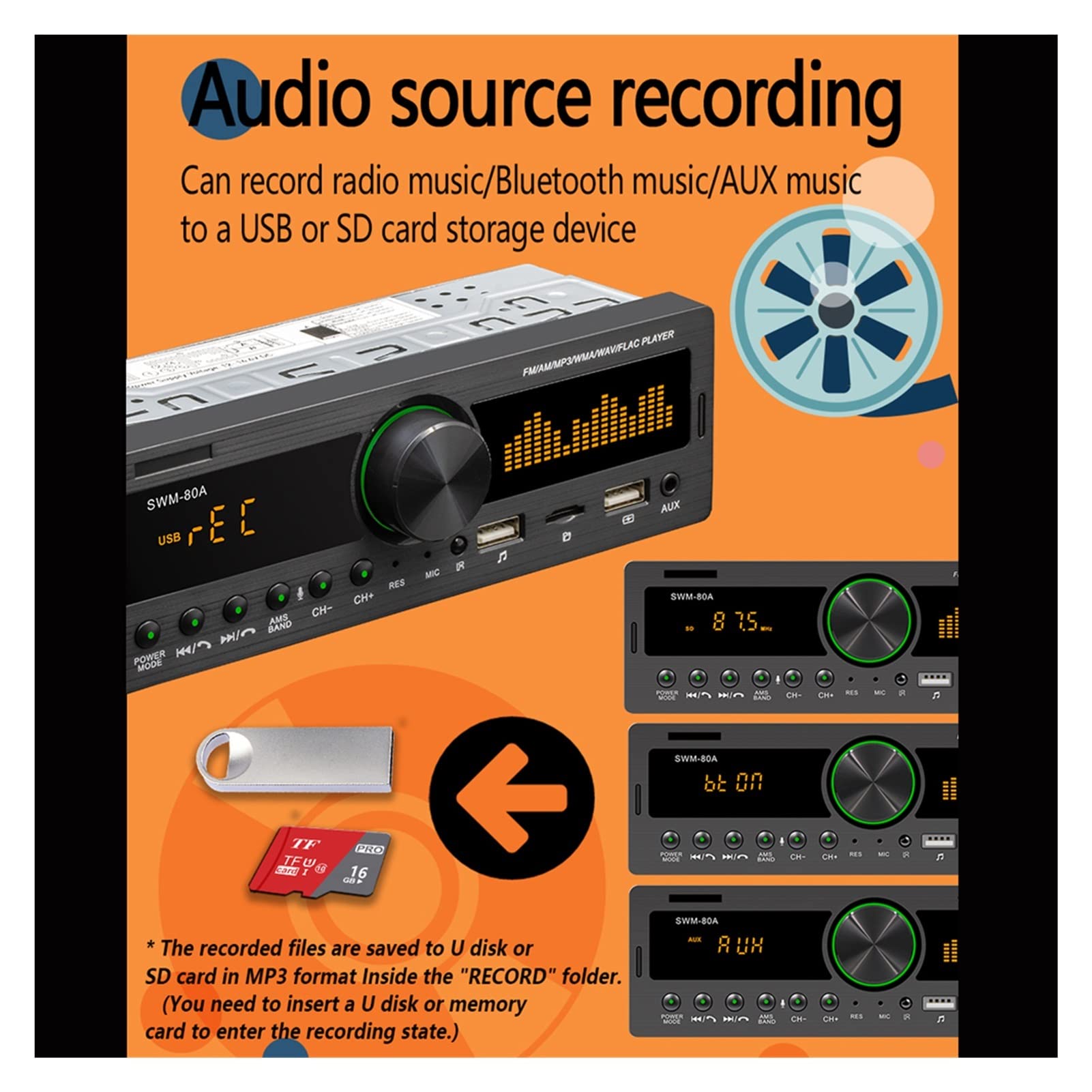 Car Radio Digital Bluetooth Handsfree Car Mp3 Player Stereo 60Wx4 Fm Audio Kit USB/SD 3. 5mm Aux Input Support Bluetooth Finder Przenośny(BT Finder Radio)