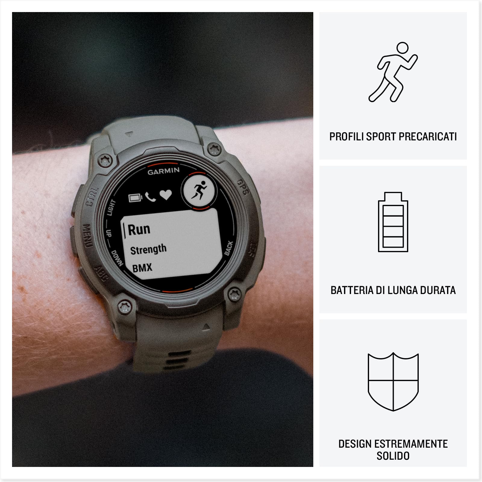 Garmin Instinct E, Smartwatch, 40mm, Display MIP, GPS, Cardio, SpO2, +70 app per lo sport, Training Readiness, Activity Tracker 24/7, Notifiche, Connect IQ, Autonomia 14 giorni (Black & Charcoal)