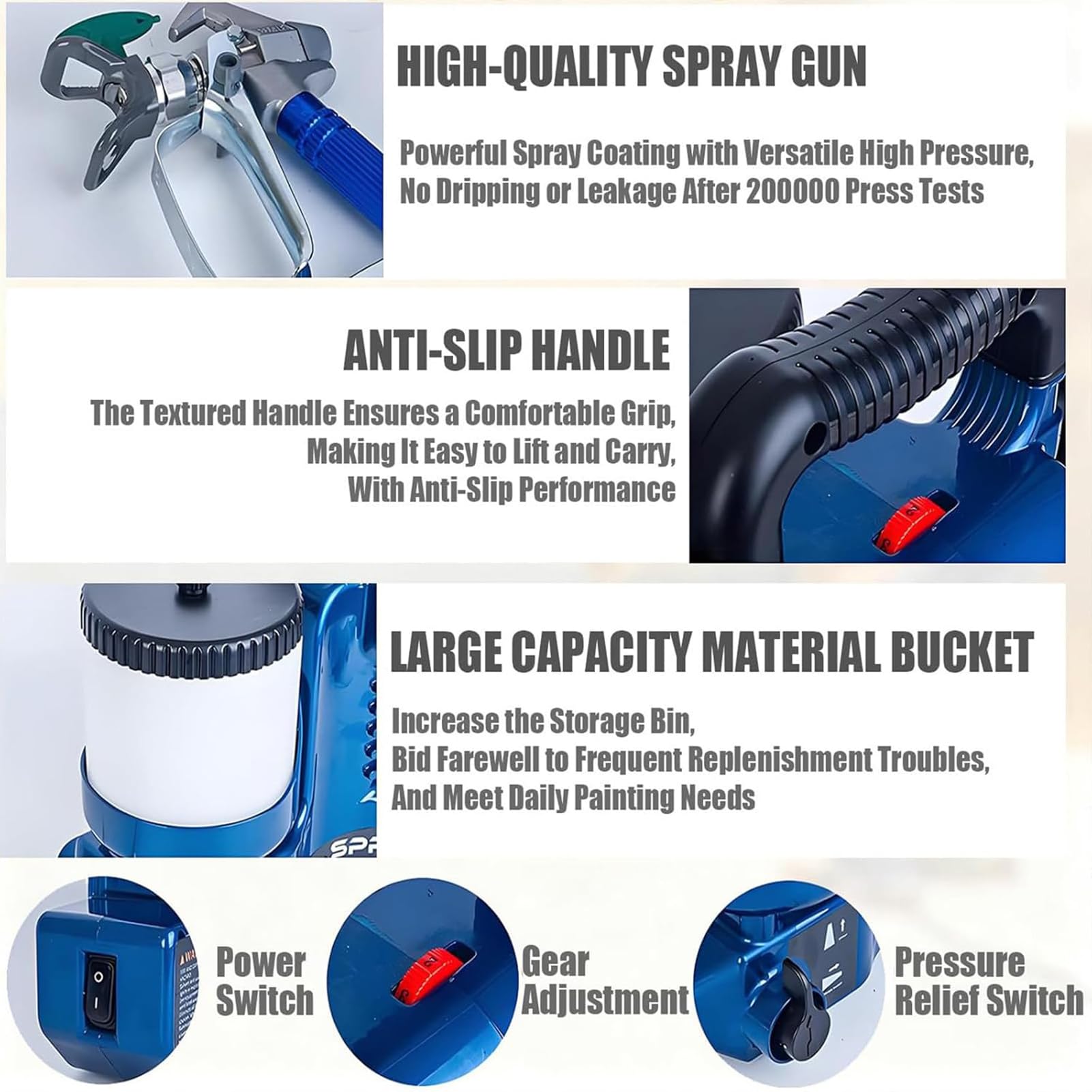 Pulverizador de Pintura Airless Inalámbrico 550W, Pistola de Pintura Eléctrica a Batería 21V, Máquina de Pintar Paredes Profesional con 6 Velocidades, Depósito 1.2L para Látex y Barniz