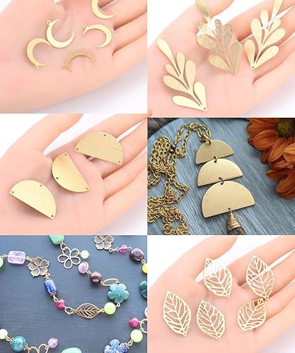 Miniatura 5 de Adabele - 200 piezas de barra de latón crudo con eslabones geométricos de componentes de 0.55 pulgadas, conector de 2 agujeros, sin