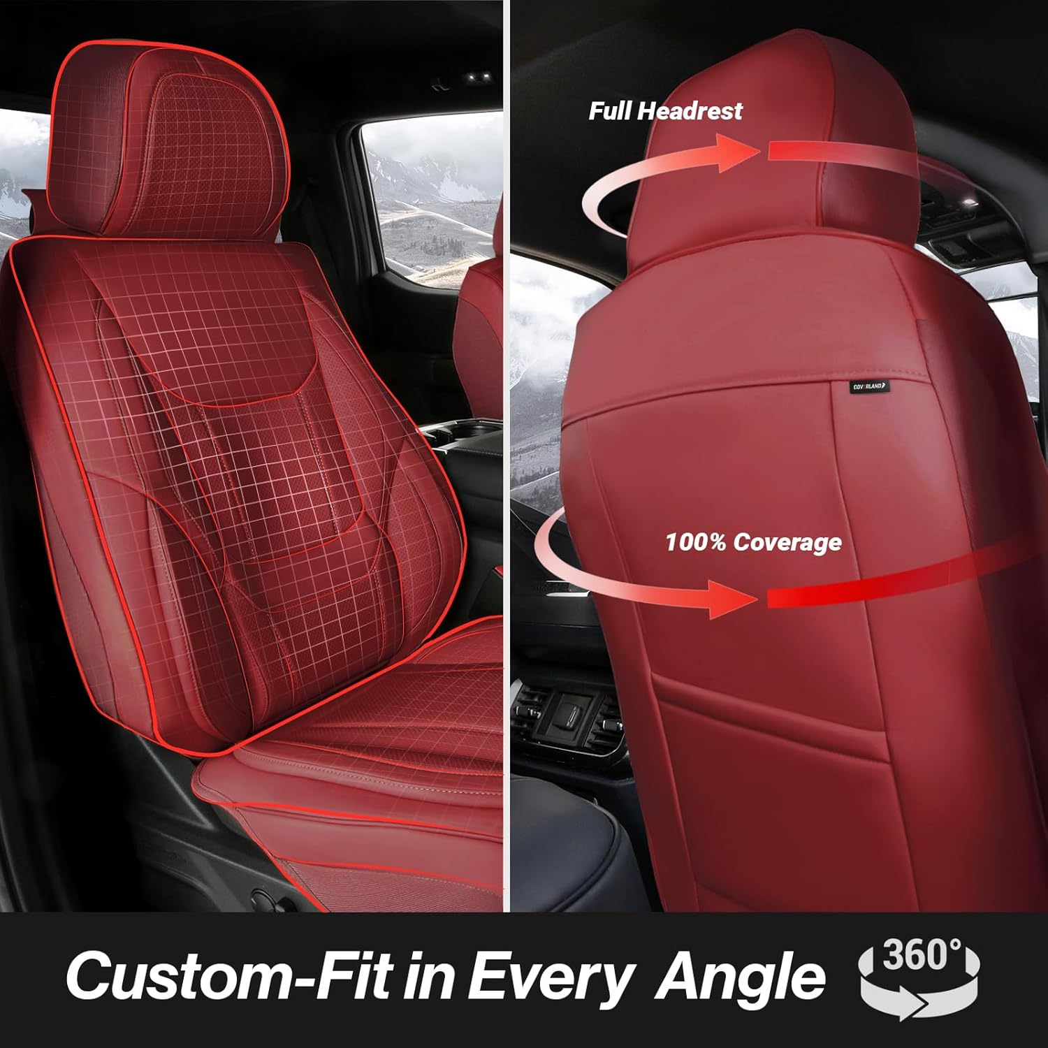 Coverland Custom Car Seat Covers Compatible with 2023-2026 Mazda CX-50 - Premium Leather Non-Slip Memory Foam Waterproof Seat Cover Custom Fit Interior Protector [Front Seat-Wine Red]