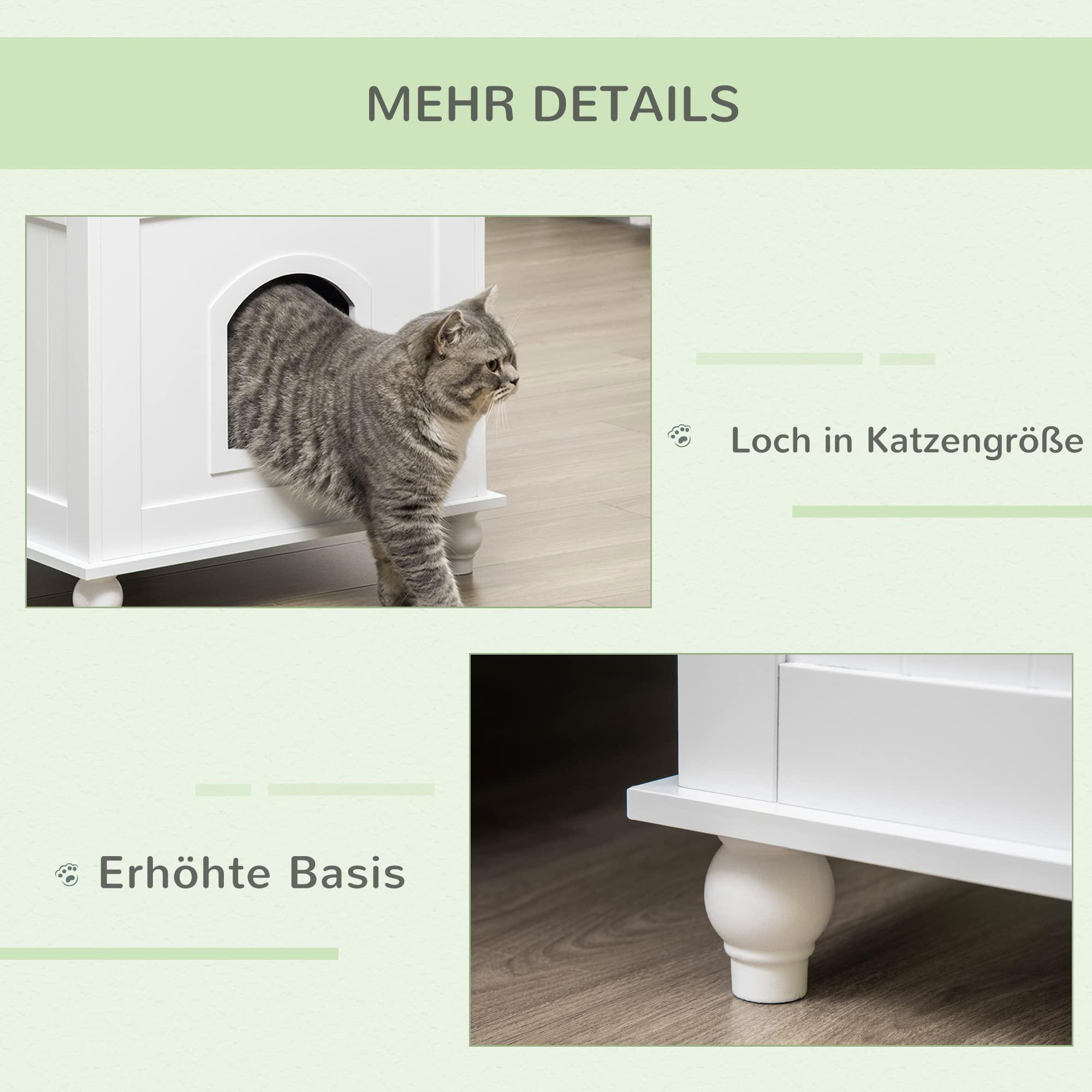 PawHut Katzenklo-Schrank In Weiß, 80x51x54 Cm – Verstecktes Katzenklo Mit Seitentür, Auch Als Beistelltisch Nutzbar