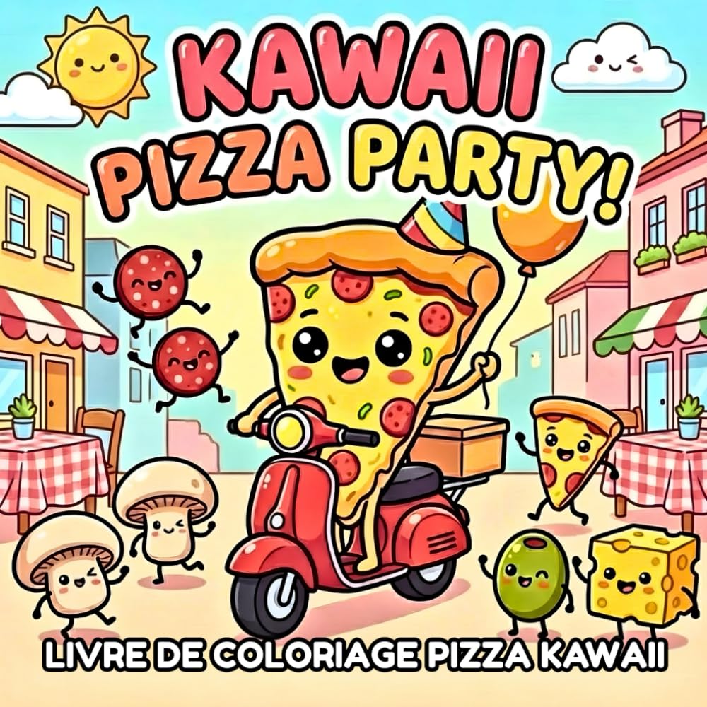 Kawaii Pizza Party! Livre de coloriage mignon sur la pizza: Plus de 40 scènes amusantes avec pizzas kawaii et snacks italiens – dessins Bold & Easy pour enfants, ados et adultes