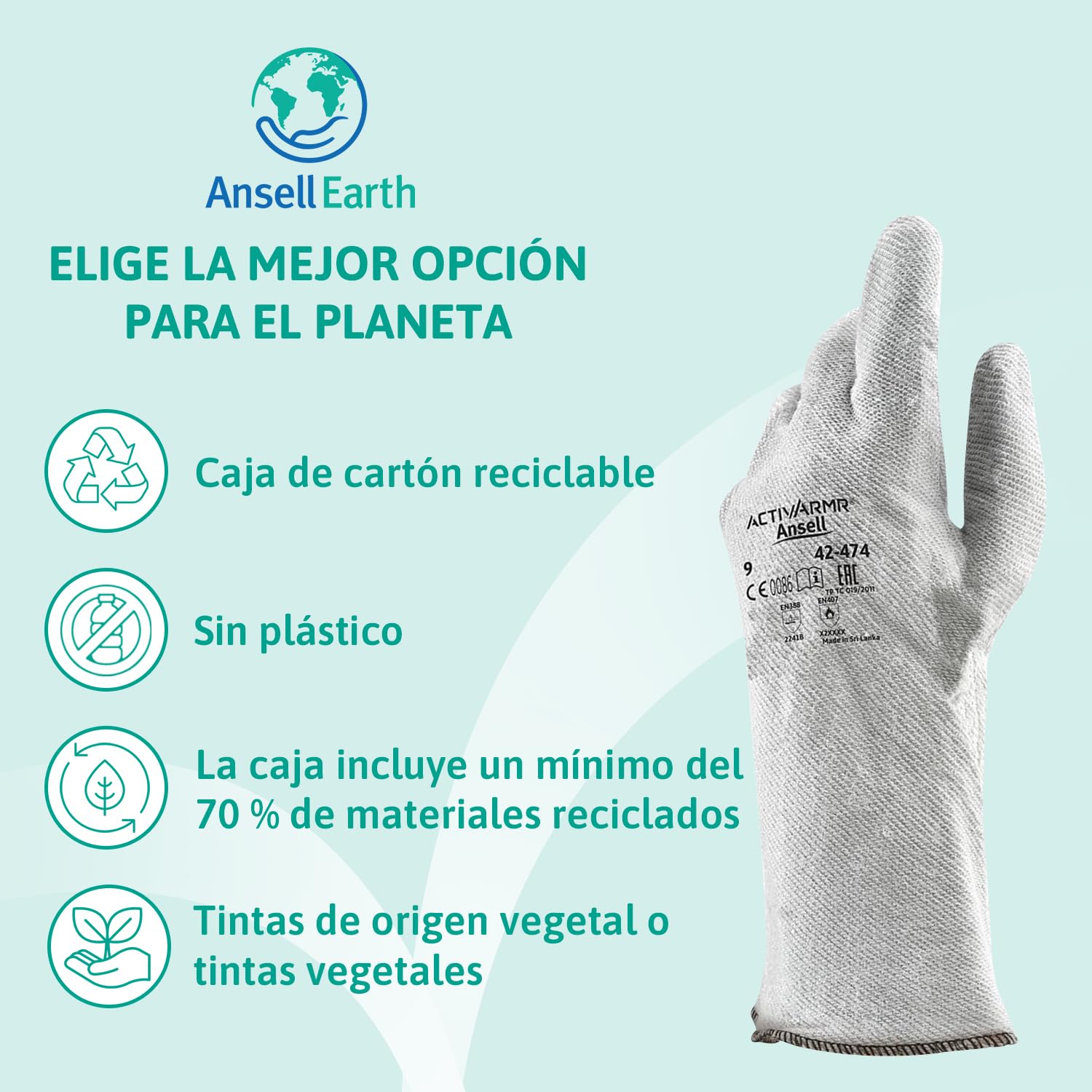 Ansell ActivArmr 42-474, Guantes de Trabajo Resistentes al Calor, Nitrilo, Protección Industrial, Talla L, Gris, 12 Pares