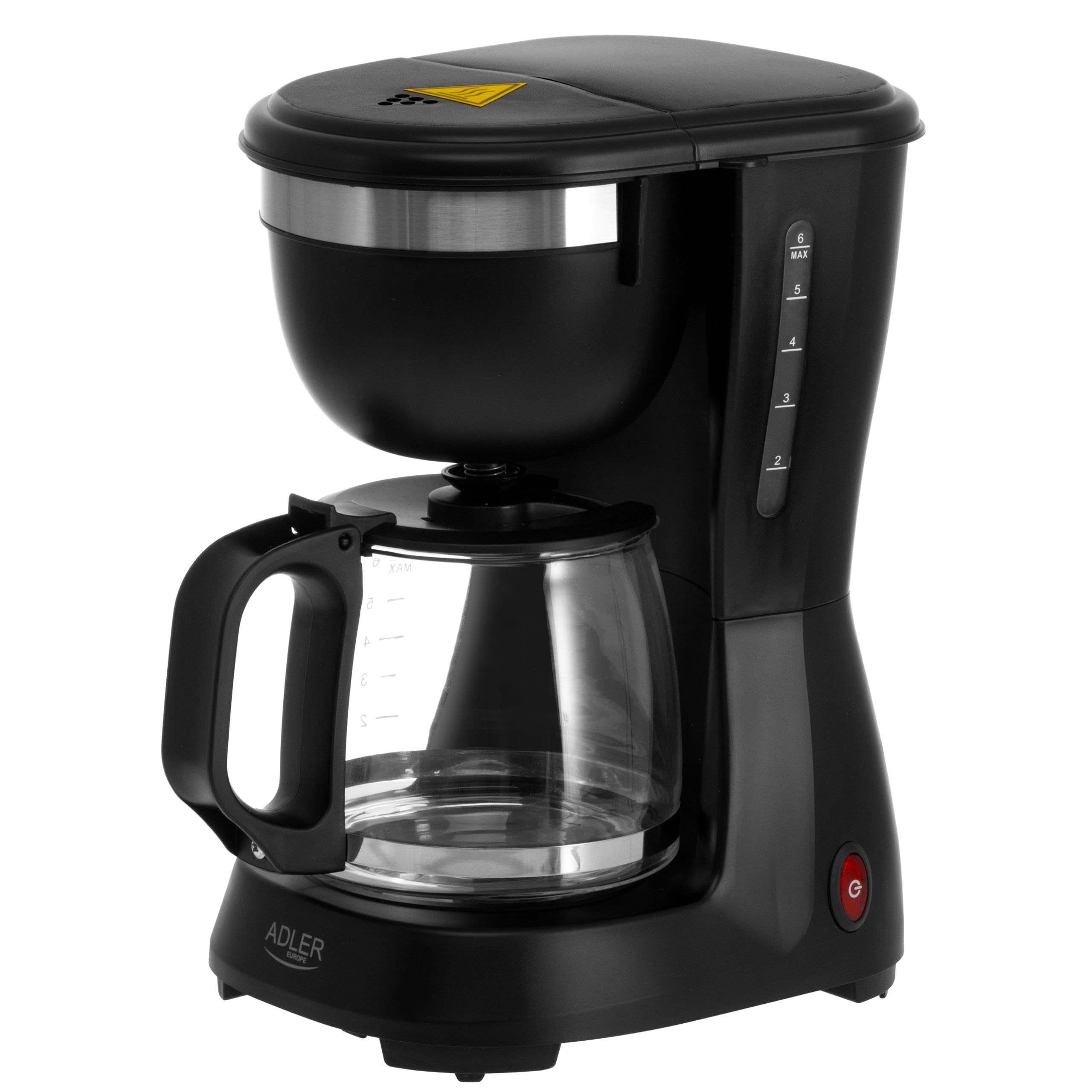 ADLER EUROPE Ekspres do kawy przelewowy, ekspres do kawy z dzbankiem szklanym 600ml, moc 600W, Filtr wielokrotnego użytku, funkcja podtrzymywania temperatury, blokada kapania, czarny