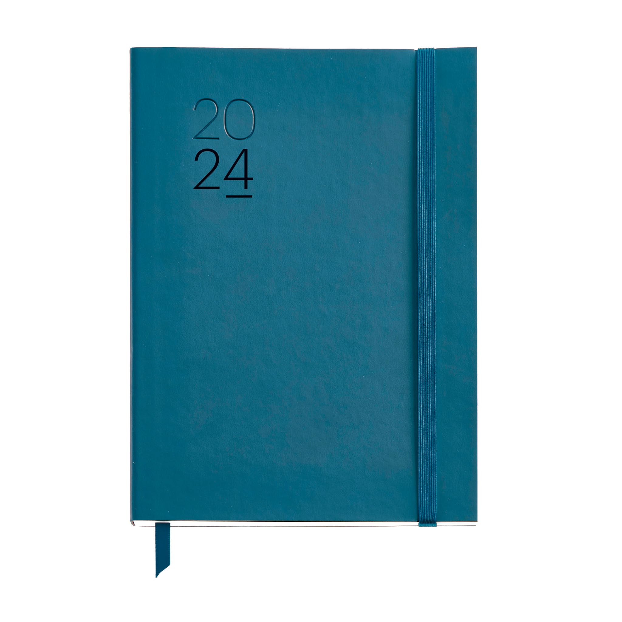 Miquelrius - Annual Planner 2024, Vertical Week to View, Plus Size 155 x 213 mm (similar A5), Flexible Stitched Leather Cover, Catalan, English and Portuguese, Blue