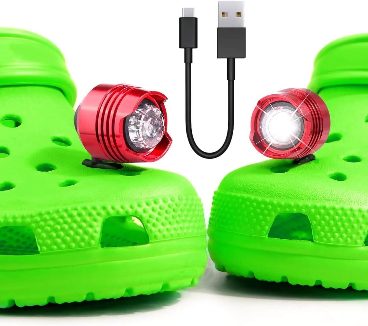 Rechargeable Headlights for Clog 2PCS, Flashlight Clog Charm Attachment Accessories for Shoes with 3 Light Modes for Dog Walking, Camping, Running, Suitable for Adults Kids Boys Girls Men Women