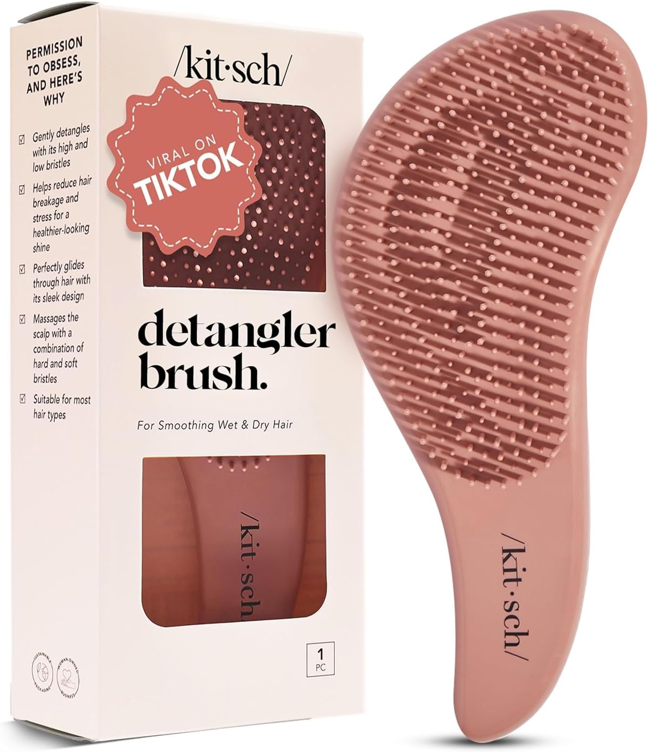 Kitsch Detangler Brush – Gentle Curly Hair Brush with Flexible Bristles for All Hair Types - Wet or Dry | Detangling Hair Brushes for Women & Men, Adults & Kids - Terracotta
