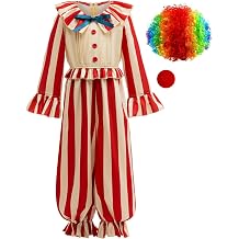 Xefenki Clown Costume Kids Outfit Jumpsuit Halloween Cosplay Includes Wig and Nose