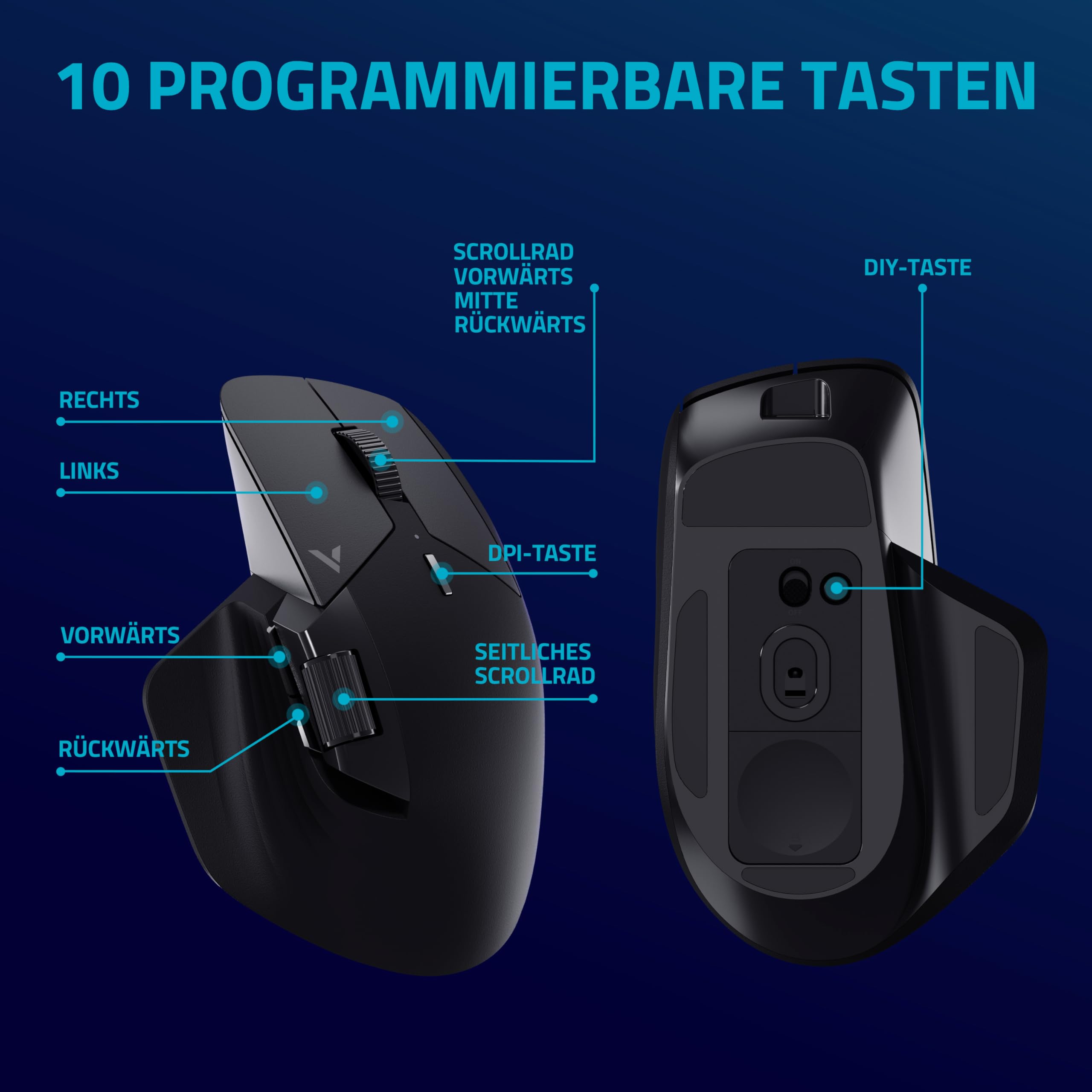 Rapoo VT0PRO - Ratón inalámbrico para Videojuegos de 2,4 GHz con Sensor óptico de 26000 dpi, aceleración de 50 G, 650 IPS, hasta 160 h de duración de la batería, PC/Mac, Color Negro