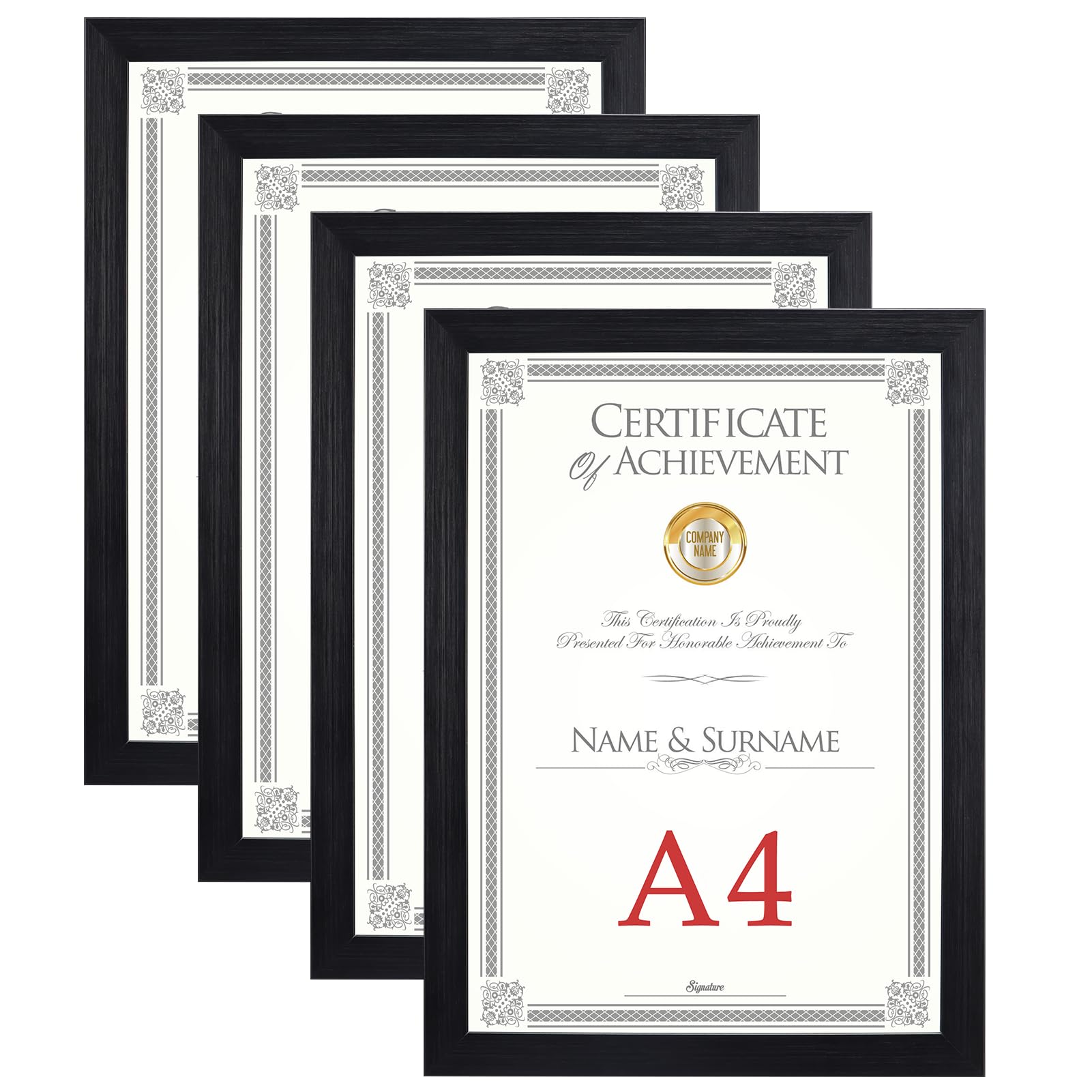 EXYGLO Juego de 4 Marco de Fotos A4(21x29,7 cm), Negro Marcos para Cuadros Multiples, De Pie Vertical u Horizontal, para Decorar Salones, Pasillos, Dormitorios, Oficinas, para Mesa y Pared