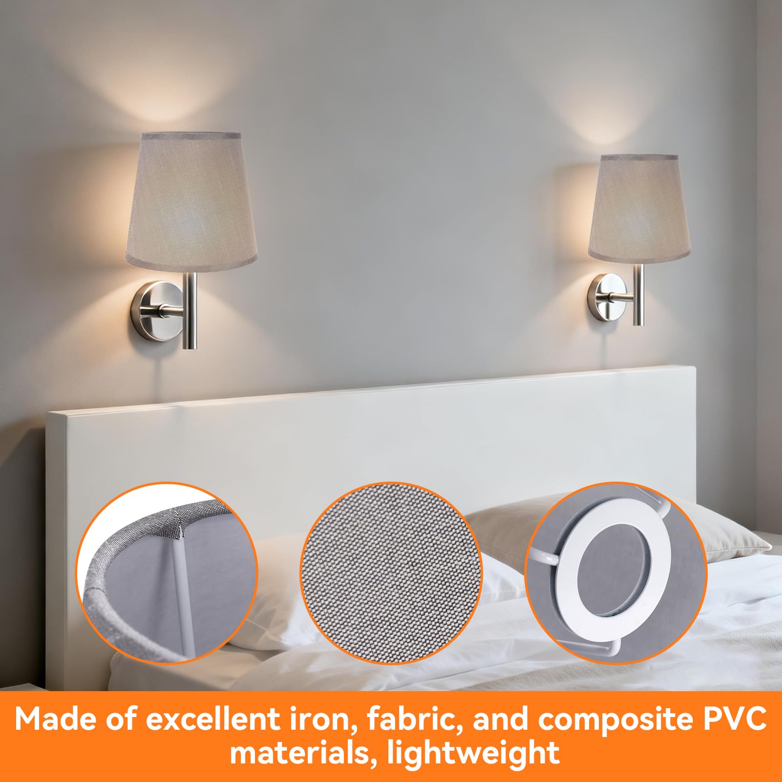 Paralume a Tamburo Grigio, Piccolo con Clip su Lampadina - Set di 6 in Tessuto a Barilotto - Classico Moderno per Lampadario, Lampada da Tavolo e da Parete