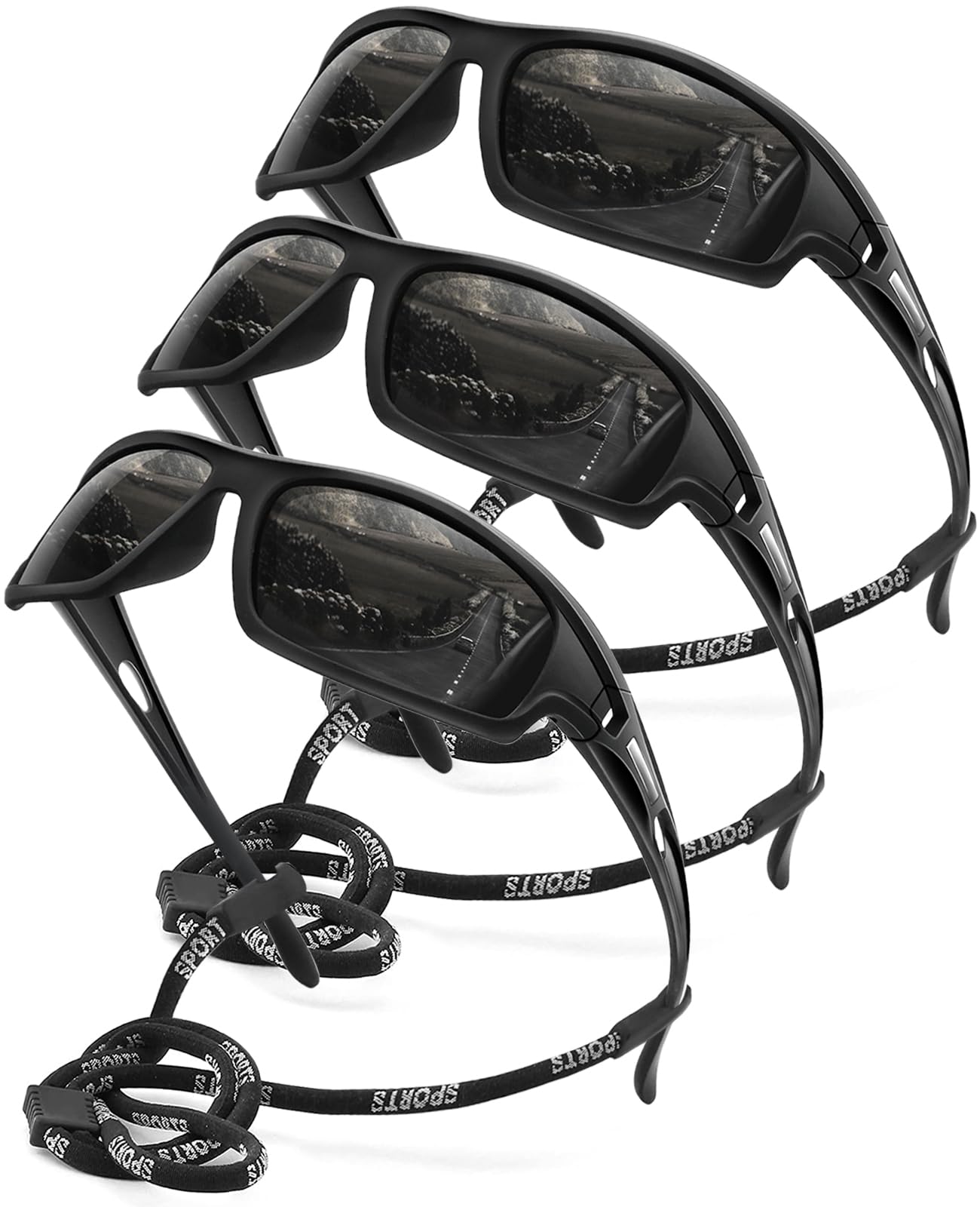 Occhiali da sole sportivi polarizzati da uomo, per golf, pesca, corsa, protezione UV400, confezione da 3