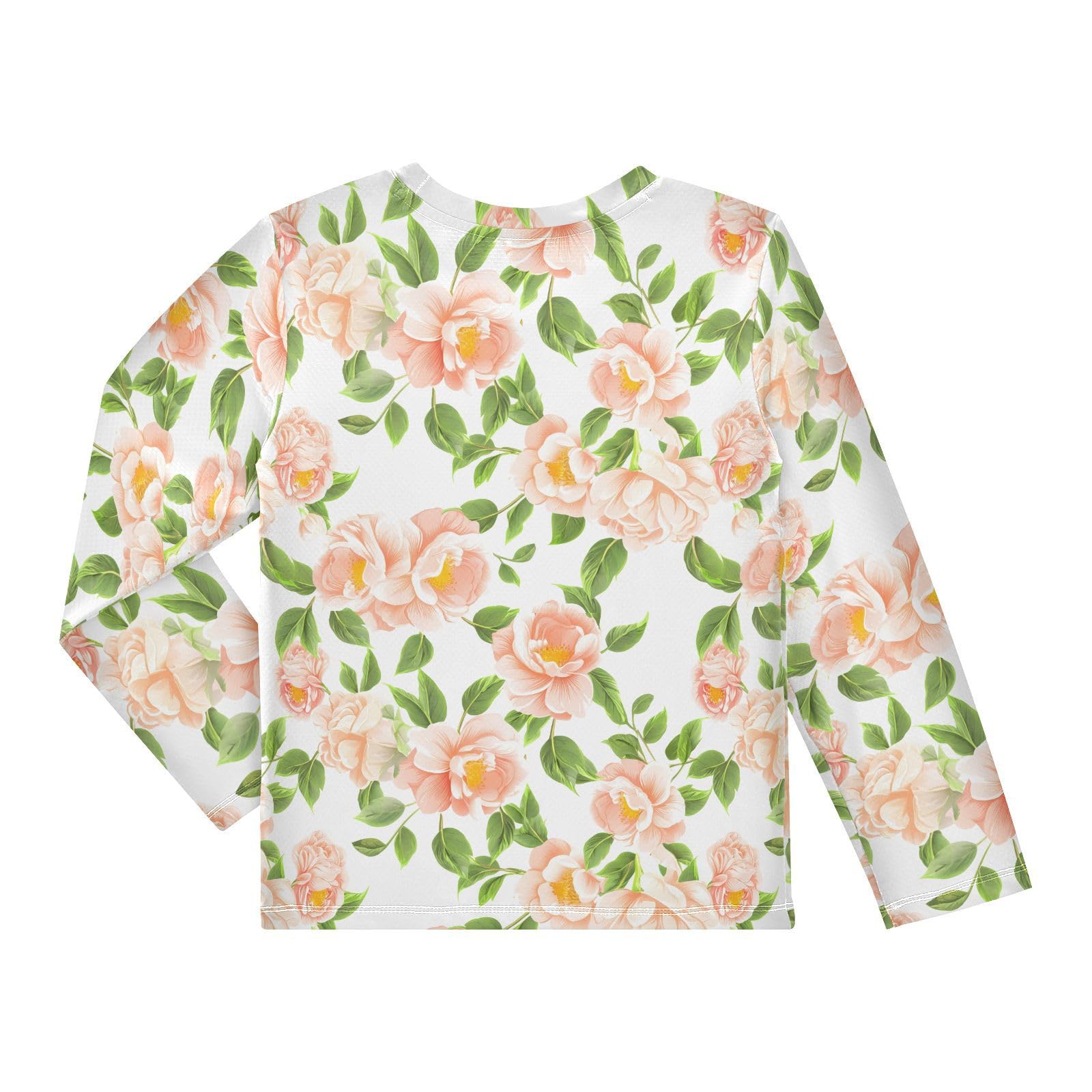 Camellia Flower Leaves Pink Boy's Rash Guard Swim Shirt Long Sleeve Sun Shirt for Kids Toddler UPF50+ 3T