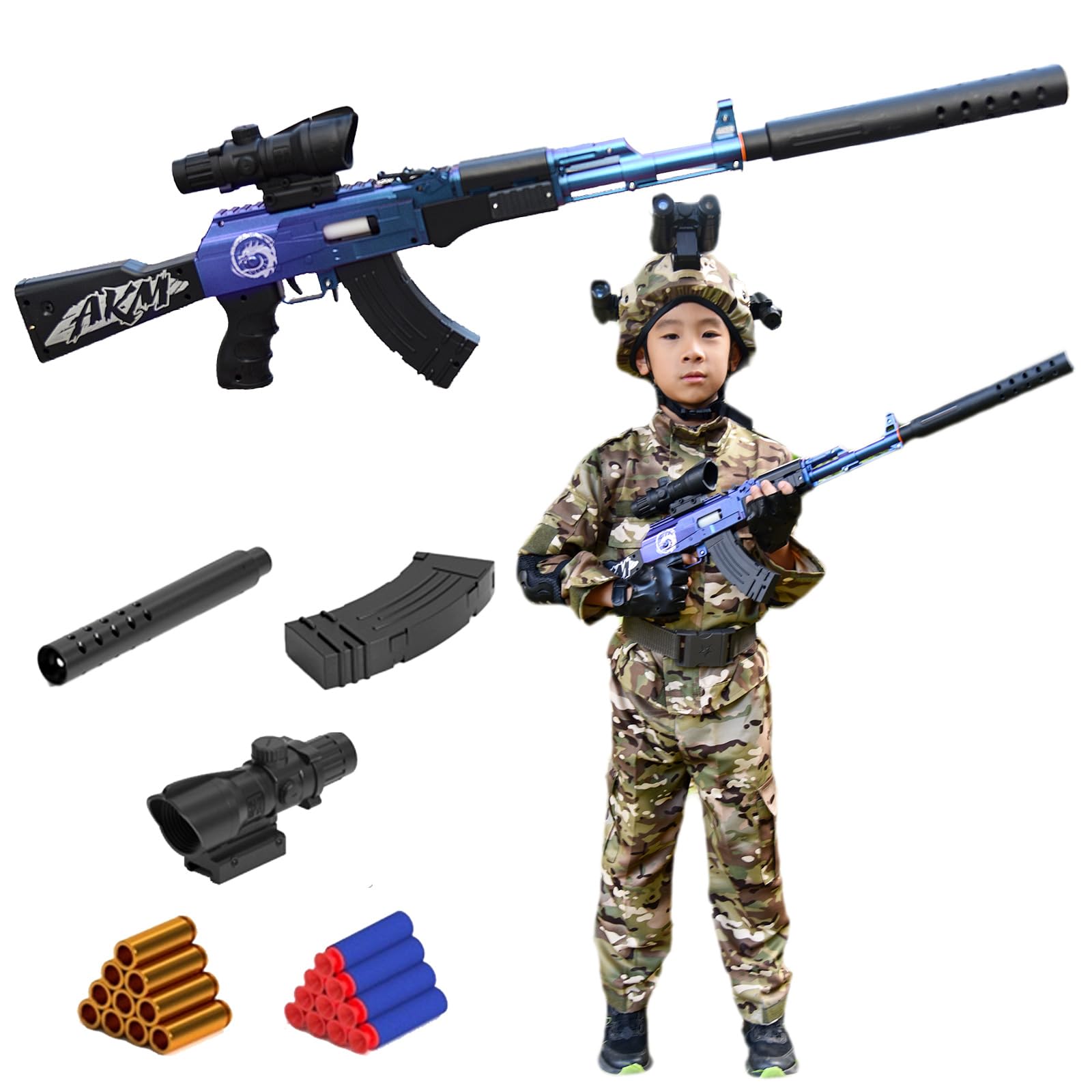 AKM Lanciatore di bossoli Pistola giocattolo Soft-Head per bambini | Modellismo smontabile | Include 5 munizioni Soft-Head | Revolver giocattolo sicuro con design realistico (viola)