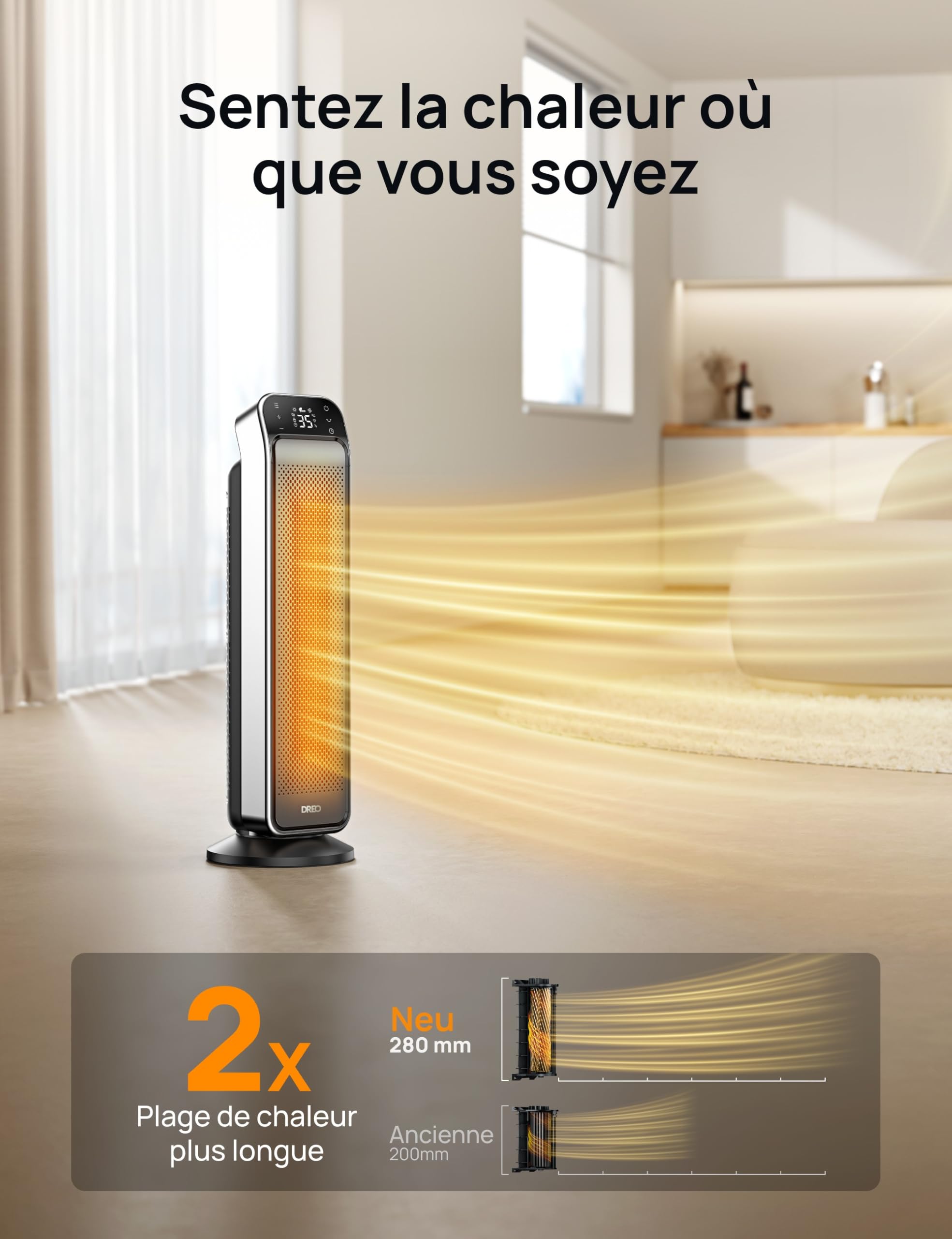 Dreo Chauffage pour intérieur, radiateur portable télécommande et thermostat, 3 mode, protection contre la surchauffe et le basculement, chauffages électriques pour une utilisation intérieure, chambre