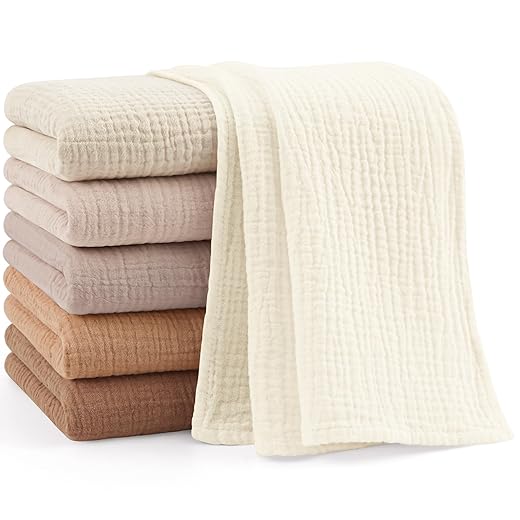Bearmoss 6 Pack Muslin Burp Cloths for Baby, 100% Cotton Soft Large Burping Cloths for Unisex, Boy, Girl, 23.6" X 23.6" Newborn Essentials Absorbent Milk Spit Up Rags (Brown)