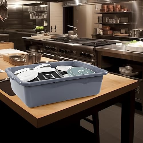 Miniatura 6 de Paquete de 4 tinas grandes de autobús de 32 L, caja de asas comercial, caja de autobús de plástico, gris